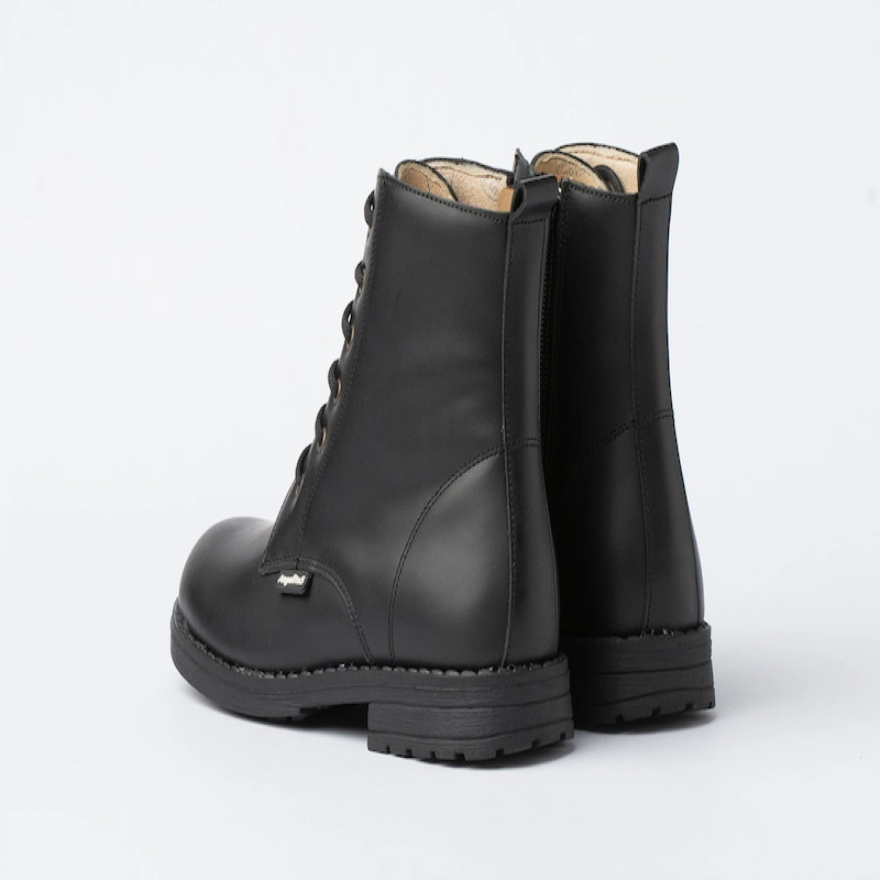 Made in Spain Nappa Leather Girls Black Military Style Boots EU25-EU31